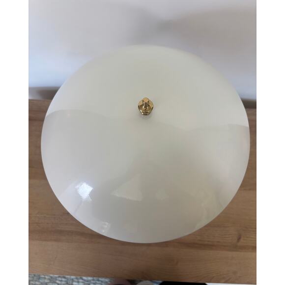 1980s Art Deco Revival Table Lamp White, Brass & Glass Accent - Picture 7 of 10